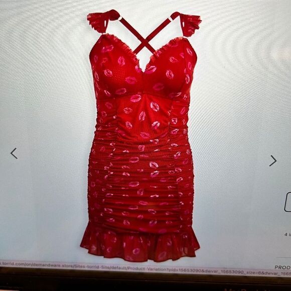 torrid Dresses & Skirts - NEW Torrid Curve Size 2 Ruched Mesh Ruffle Chemise Red Lips Valentines Day NEW